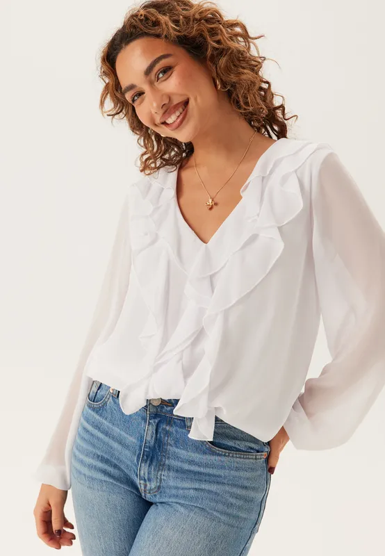 Viane L/S V-Neck Frill Top V-N (#6589)