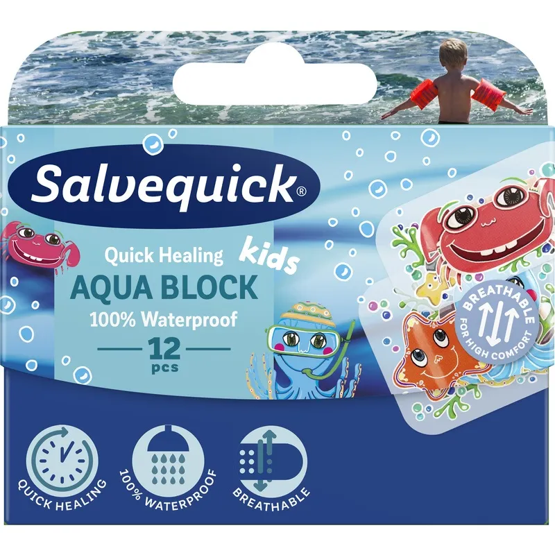 Salvequick Aqua Block Kids barnplåster 12 st