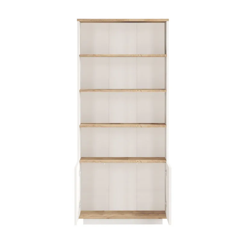 Norda Design Modern skandinavisk bokhylla, Atlanticfuru och vit, 75 cm x 168,3 cm x 26,8 cm | 100 % melaminbelagd | dörrar med trycköppning