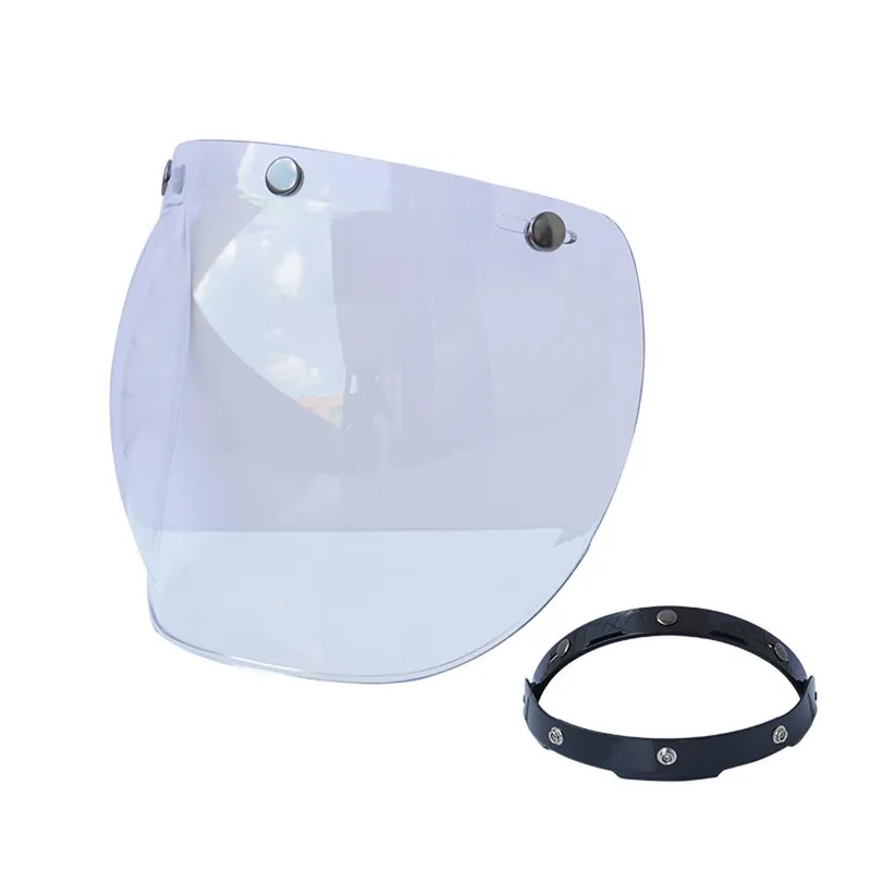 Hjälm Bubble Visir Motorcykelhjälm Vindrutelins med flipfäste för 3-Snap Open Face hjälmar transparent