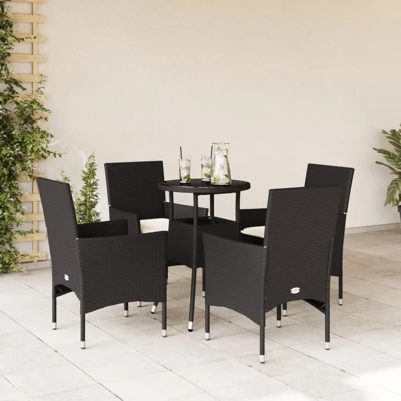 vidaXL Matgrupp för trädgård med dynor 5 delar svart konstrotting&glas (#1061)