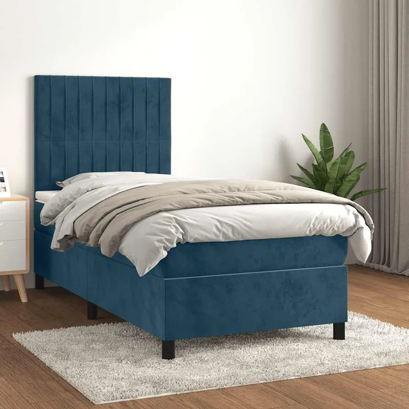 vidaXL Ramsäng med madrass mörkblå 90×190 cm sammet (#7830)