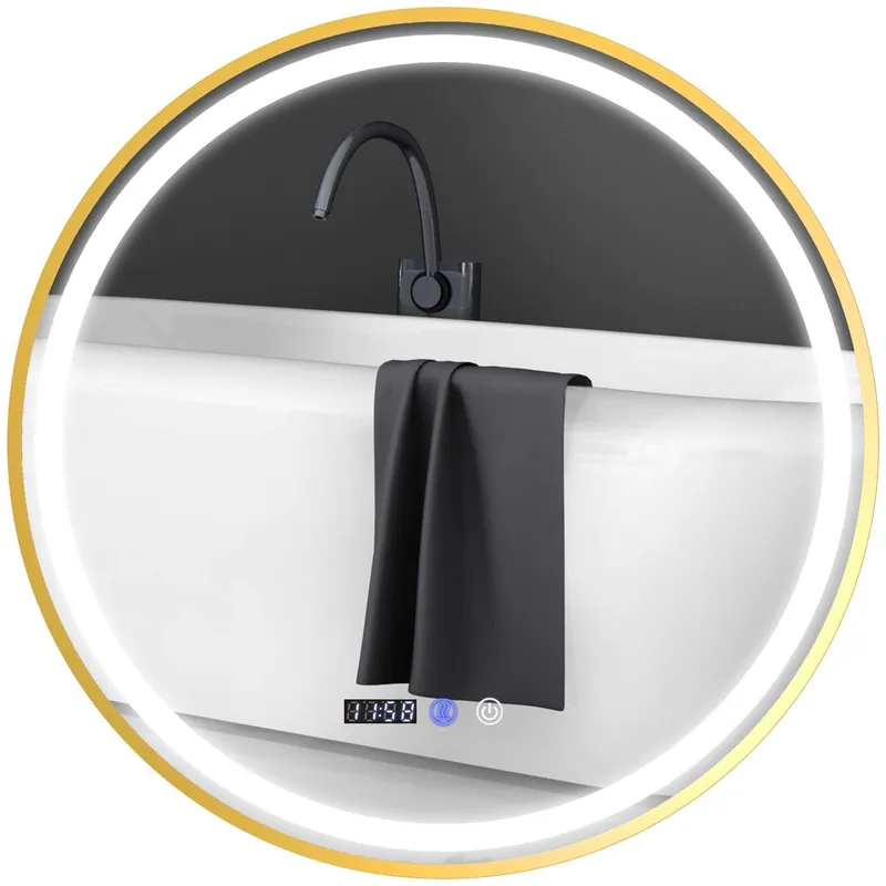 Rund badrumsspegel med belysning 60cm LED-dimfri väggspegel med pekströmbrytare timer 3 ljusfärger badrumsspegel med tids- och t