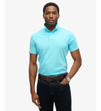 Superdry för män. M1110440A Essential blå stickad polotröja (XL), Casual, Bomull, Kort ärm