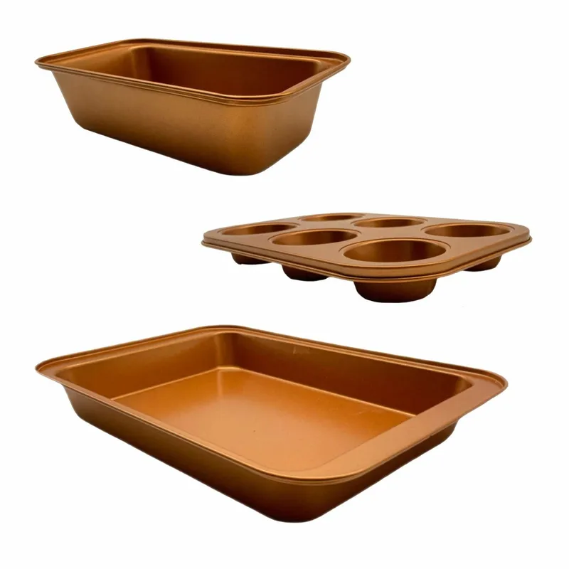 Bakformsset med non-stickbeläggning - 3 delar, kopparfärgad