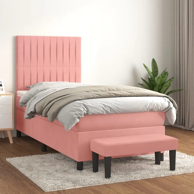 vidaXL Ramsäng med madrass rosa 80×200 cm sammet (#9443)