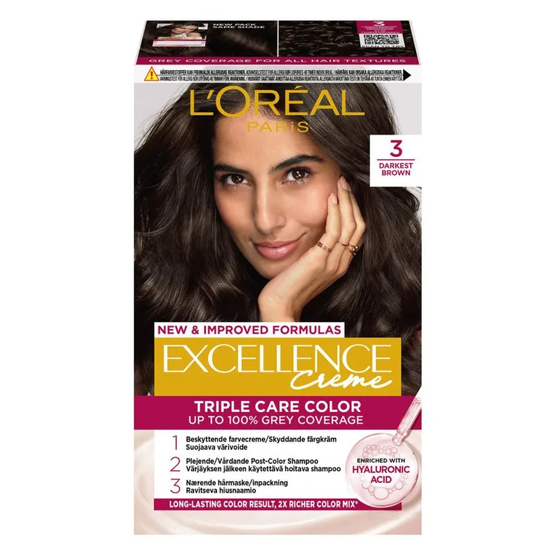 L'Oréal Paris Excellence 3 Darkest Brown + Magic Retouch Roots 2 Dark Brown