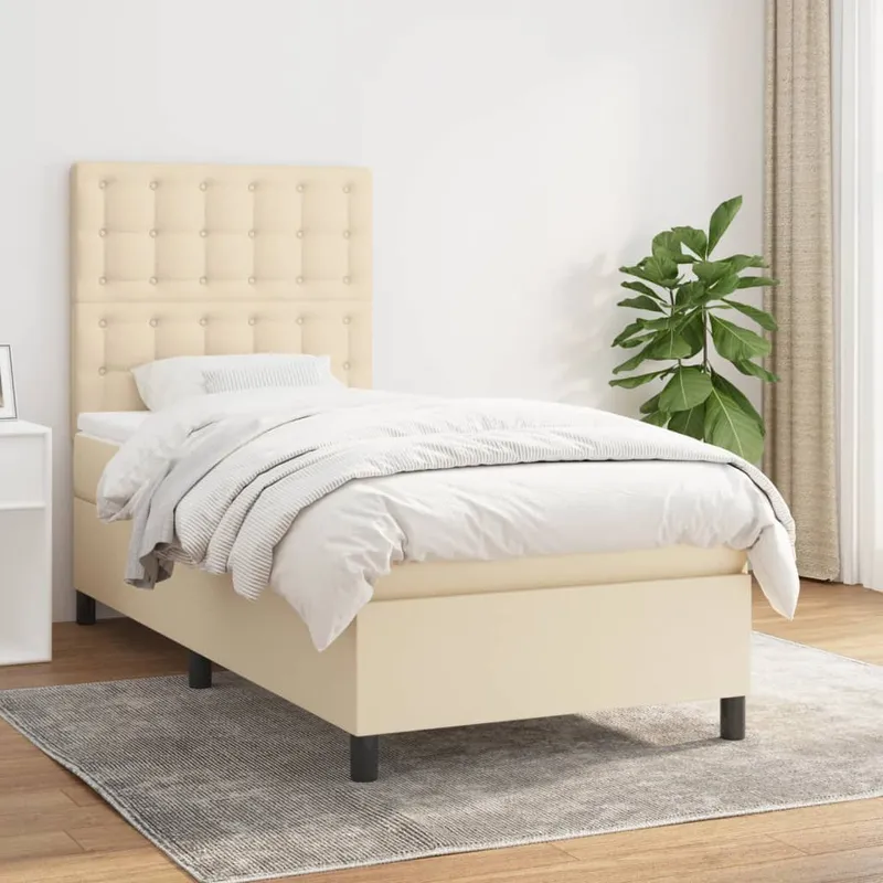 vidaXL Ramsäng med madrass gräddvit 90×190 cm tyg (#7268)