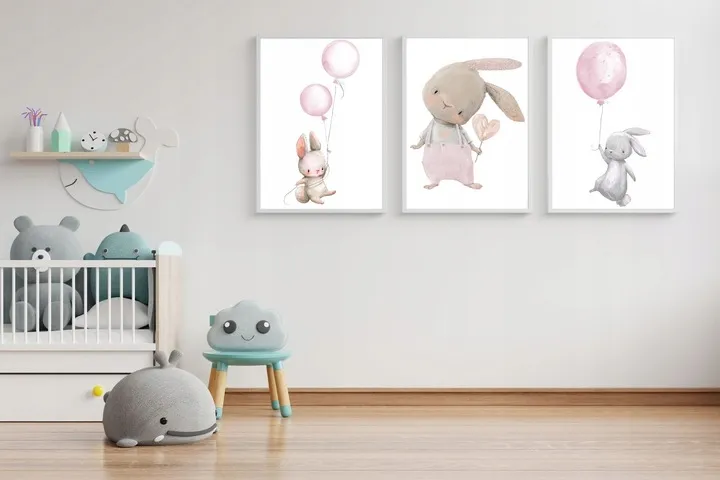 Posters - Rosa kanin / Set om 3