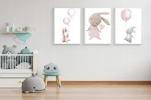 Posters - Rosa kanin / Set om 3