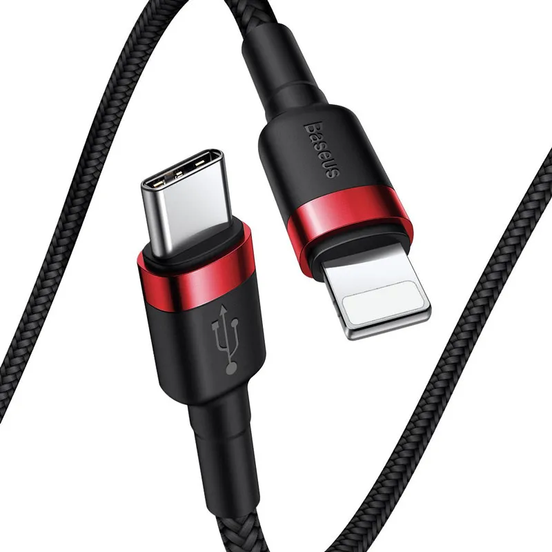 Cafule Kabel USB-C Lightning iP PD 18W, 1m – Svart/Röd