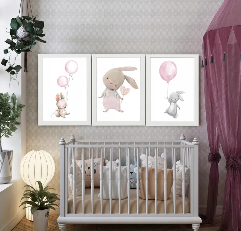 Posters - Rosa kanin / Set om 3