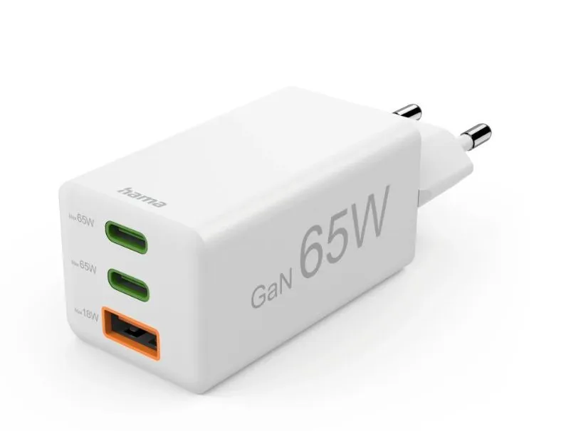 Hama Snabbladdare 65W 2xUSB-C 1xUSB-A GaN - Vit