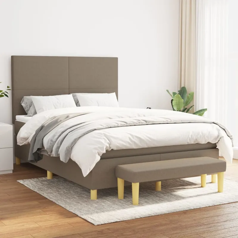 vidaXL Ramsäng med madrass taupe 140×190 cm tyg (#0037)