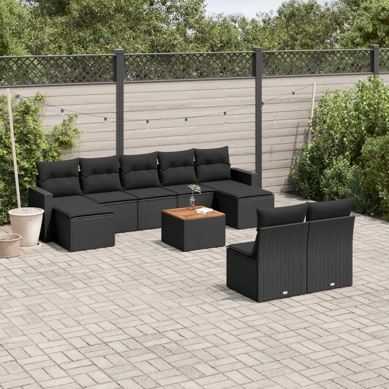 vidaXL Loungegrupp 10 delar med svarta dynor konstrotting (#1824)