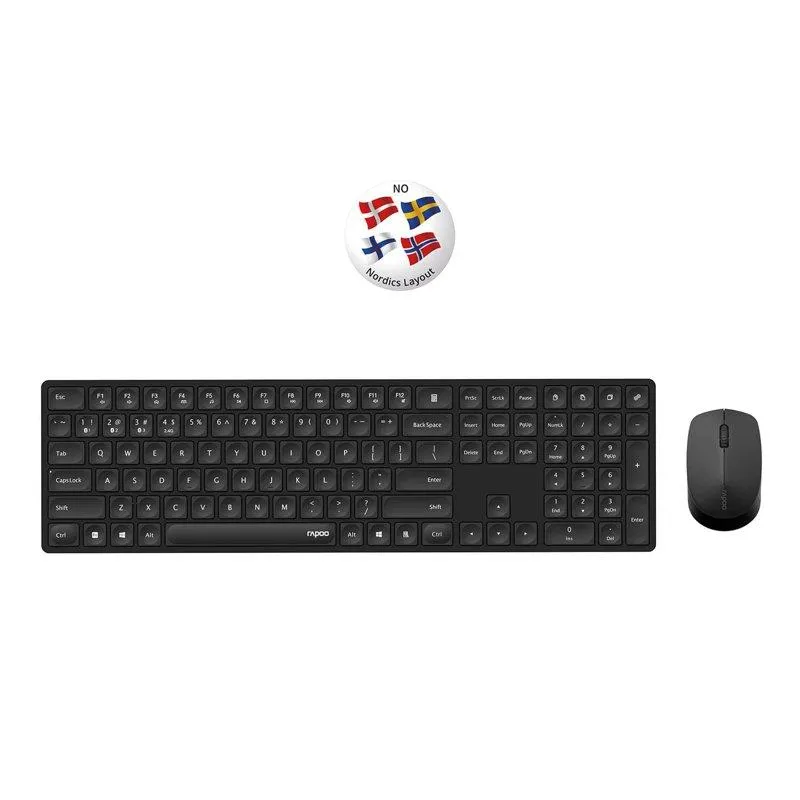 RAPOO 8020M – Keypad & Mus – Nordisk – Svart