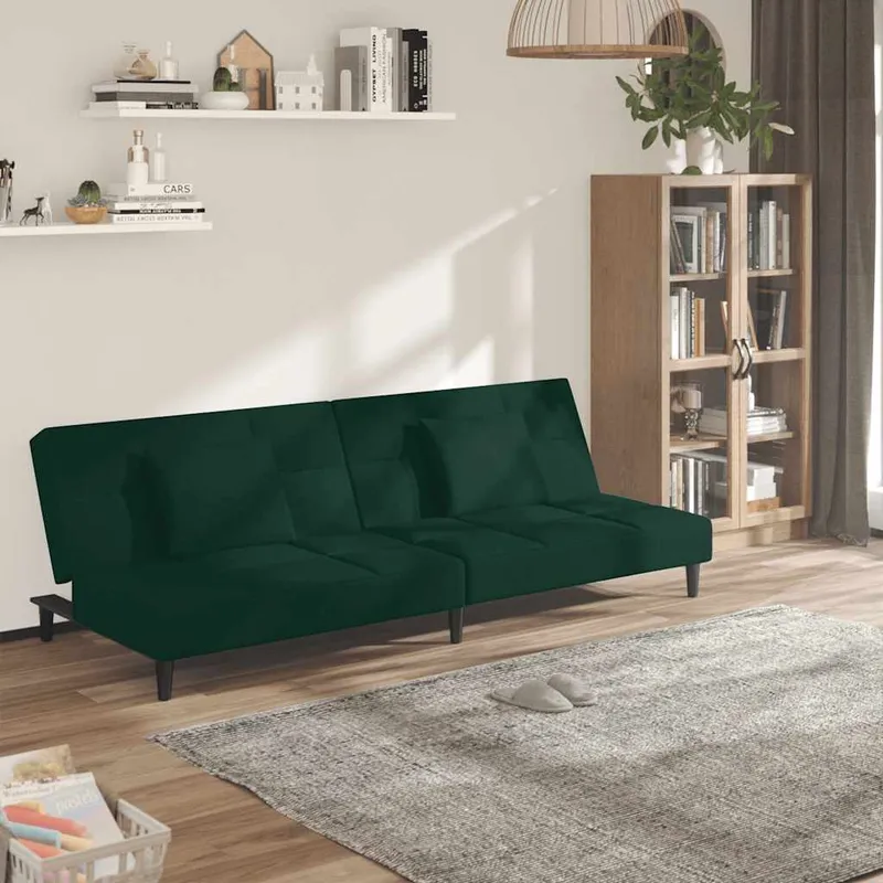 vidaXL Bäddsoffa 2-sits med två kuddar mörkgrön sammet (#9626)