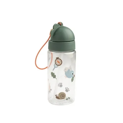 Done by Deer Vattenflaska m. Sugrör - 350 ml - Tiny Leder - Grön