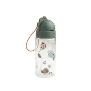 Done by Deer Vattenflaska m. Sugrör - 350 ml - Tiny Leder - Grön