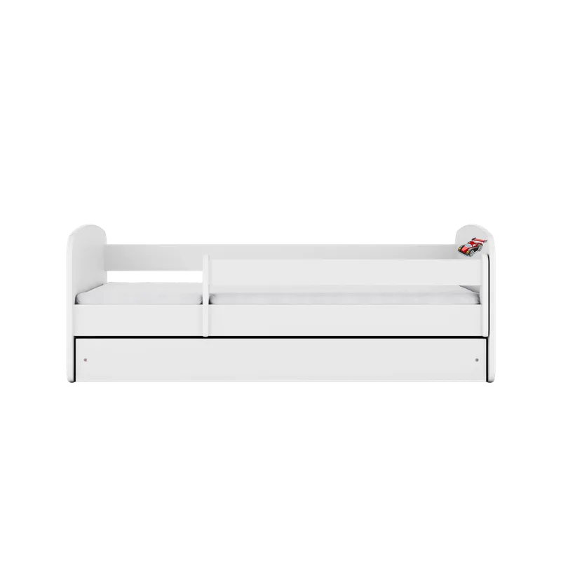 Babydreams juniorseng med racerbil, med madrass, sengehest og skuff - hvit laminat (140×70)