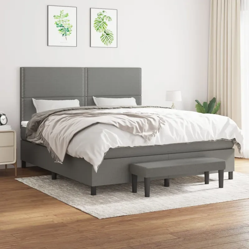 vidaXL Ramsäng med madrass mörkgrå 180×200 cm tyg