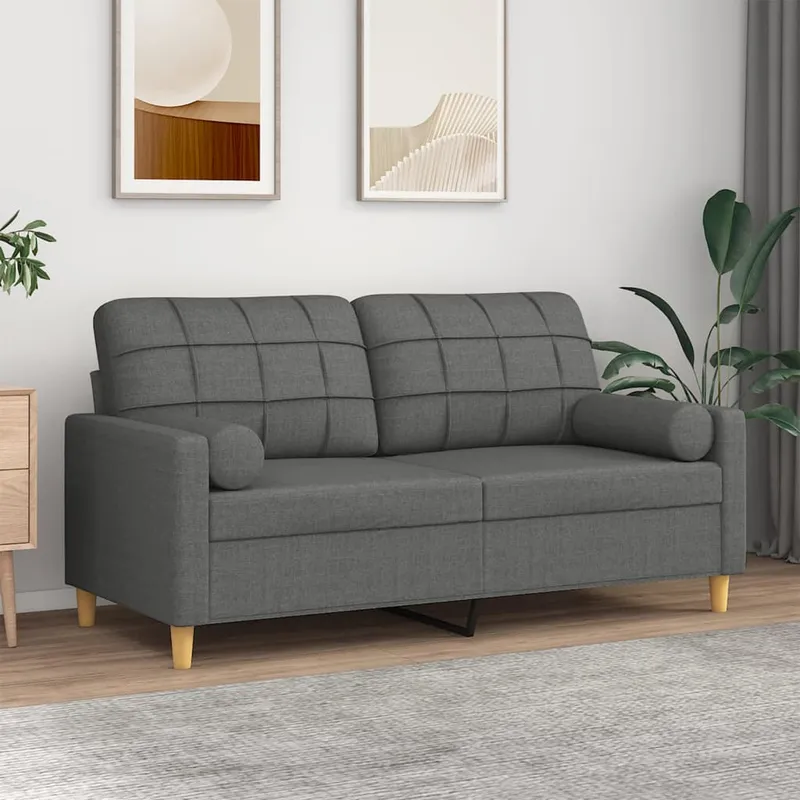vidaXL 2-sits soffa med prydnadskuddar mörkgrå 140 cm tyg (#7500)