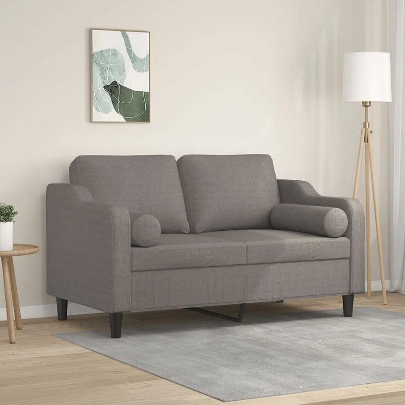 vidaXL 2-sits soffa med prydnadskuddar taupe 120 cm tyg (#8118)