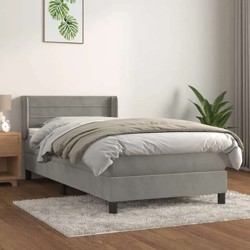 vidaXL Ramsäng med madrass ljusgrå 90×200 cm sammet (#7707)