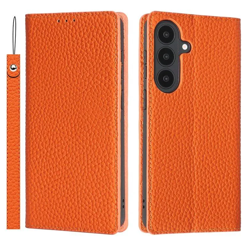 Plånboksfodral för Samsung Galaxy S26 Äkta läder – Orange