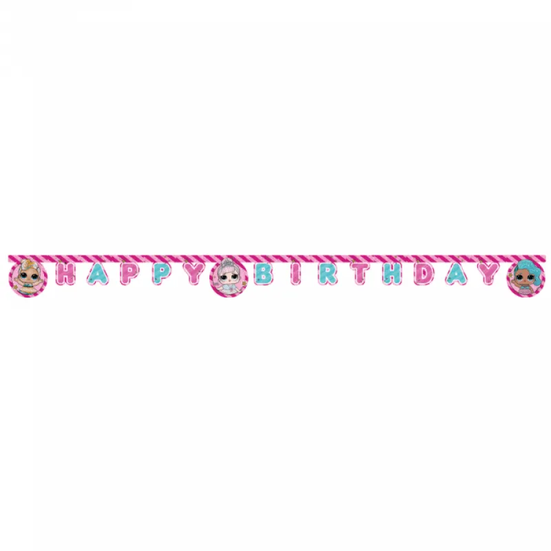 LOL Surprise banderoll Flerfärgad Papper Återanvändbar Happy Birthday Barnkalas 2 meter Officiell