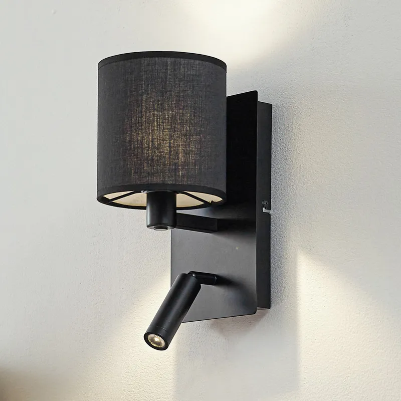Aiden vägglampa 30 cm svart E14 LED-läslampa - Lindby - Vardagsrum - Modern - Tyg / textil - Med flera ljuskällor