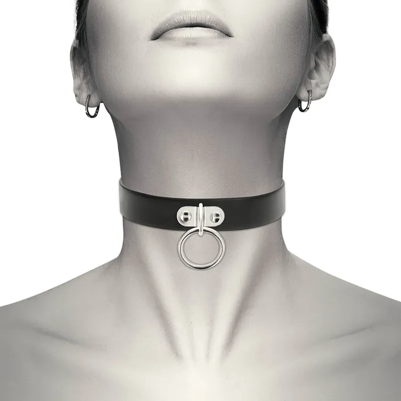 Fetish Halsband Choker i Veganskt läder med metallring – Svart