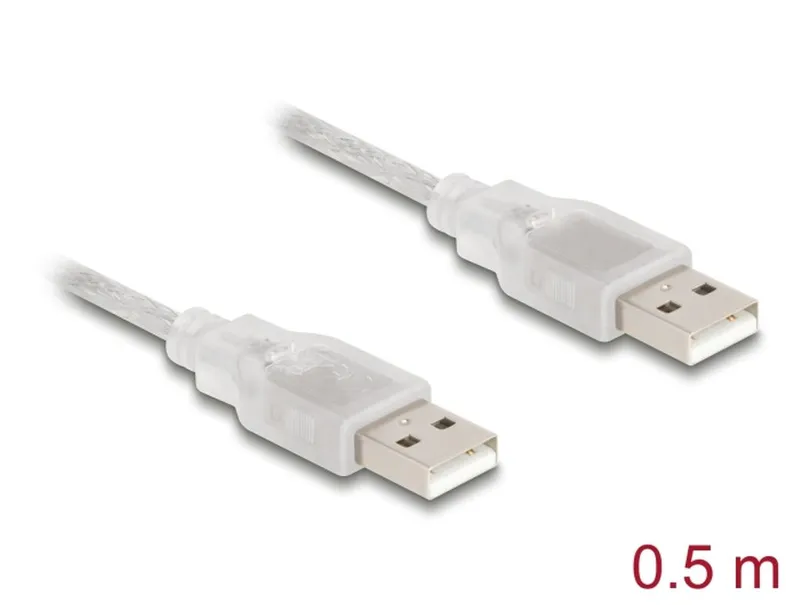 Delock USB-A 2.0-kabel hane till USB-A 2.0 hane 0,5m – Transparent