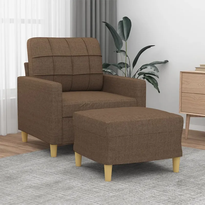 vidaXL Fåtölj med fotpall Brun 60 cm tyg (#9634)