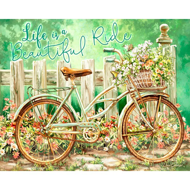 5D Gör-det-själv-diamantmålning Livet är en vacker åktur Fyrkantig bild Korsstygn Rhinestone-rumsinredning 20X30CM