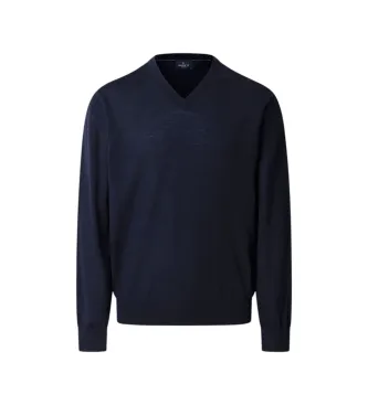 Hackett London för män. HM7000166 Merino marinblå tröja (XS), Casual, Ull, Marino