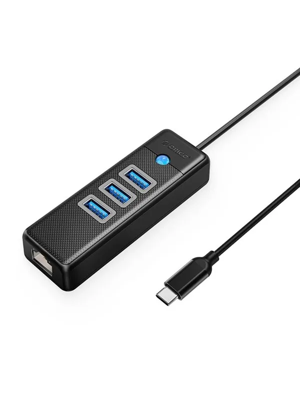 ORICO PW3UR25-C3 USB Hub 4-Port 3x USB-A 3.0 1x RJ45 2.5G Ethernet 1.8m - Black USB Hub - USB 3.0 - 4 porte - Svart