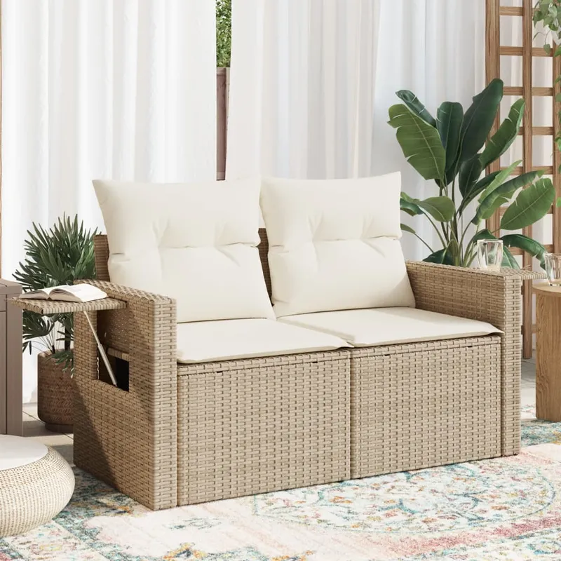 vidaXL Trädgårdssoffa 2-sits med dynor konstrotting beige (#4649)