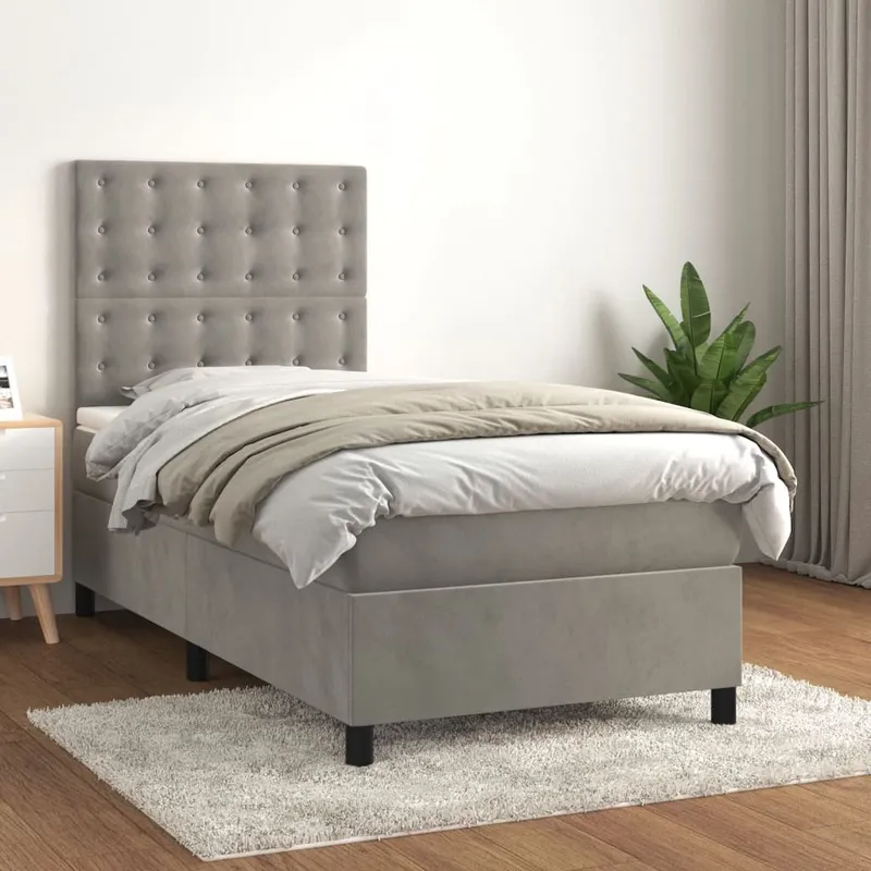 vidaXL Ramsäng med madrass ljusgrå 90×200 cm sammet (#9056)