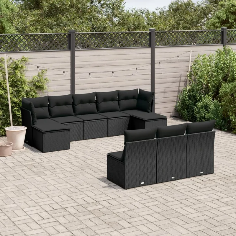 vidaXL Loungegrupp 10 delar med svarta dynor konstrotting (#8868)