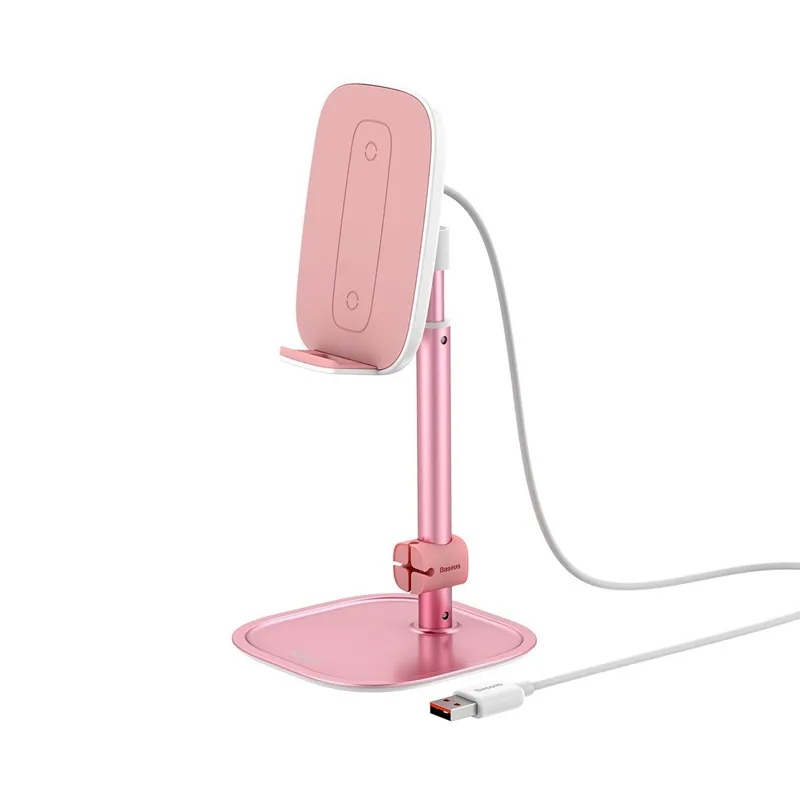 Teleskopisk mobilhållare med trådlös laddning - Rosa