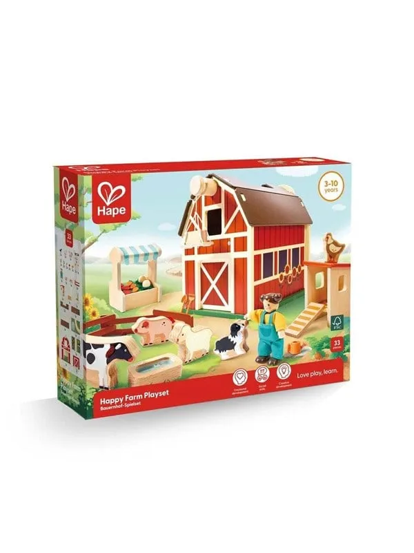 Hape Bondgård - 30 cm - Trä - 33 Delar - Happy Farm