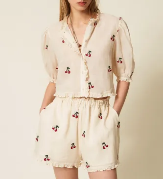 Twinset för kvinnor. 261TT2421 Shorts Ricamo benvit (42), Casual, Rayon