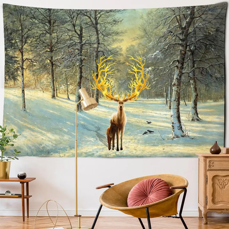 Fargerikt Sika Hjort Gobelin Vegghengt Bøhmisk Stil Multi-bakgrunn Gobelin Psykedelisk Interiør Hjemmeinnredning 95x70cm