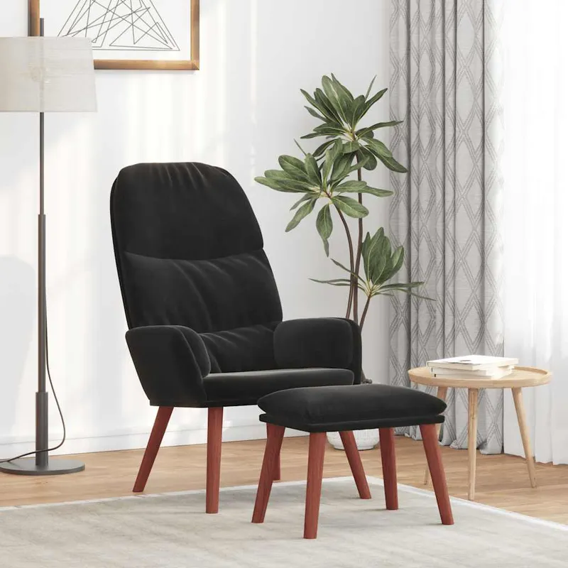vidaXL Vilstol med fotpall svart sammet (#9696)