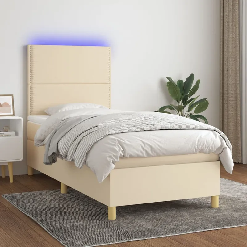 vidaXL Ramsäng med madrass & LED gräddvit 100×200 cm tyg (#8623)