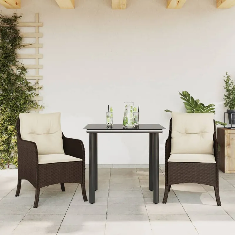 vidaXL Matgrupp för trädgården med dynor 3 delar konstrottning brun (#6744)