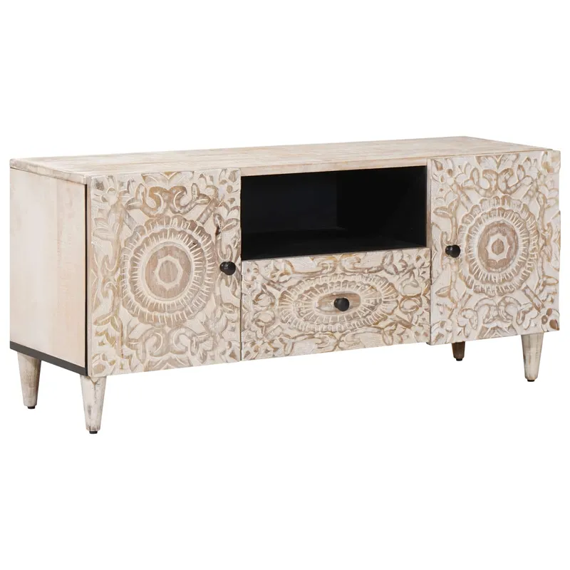 vidaXL TV-skåp Vit 105 x 33,5 x 46 cm Massivt mangoträ