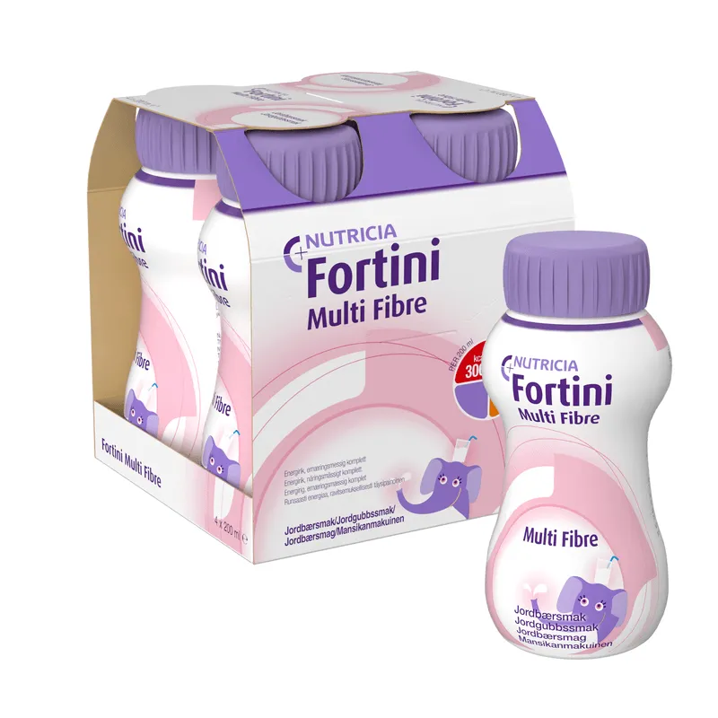 Fortini Multi Fibre, komplett barnkosttillägg, jordgubb 4 x 200 milliliter