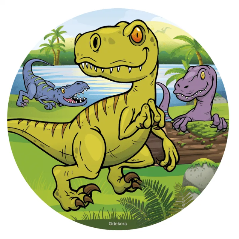 Tårtbild grön dinosaurie 16 cm